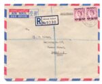 1958, Registered Airmail Ahmadi Kuwait Cover to India